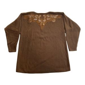 Vintage Semplice Sport Pure Wool Suede/leather Trimming Sweater Size Large